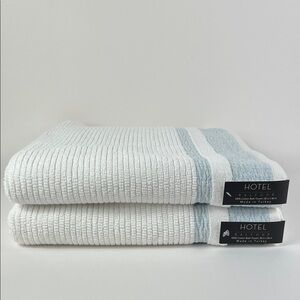 Hotel Balfour Bath Towels White Blue Stripe 100% Turkish Cotton Set of 2 NEW